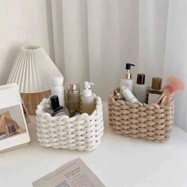 Square Thick Cotton Rope Woven Storage Baskets Hand-woven Desktop Sundries Organize Key Cosmetics Storage 3