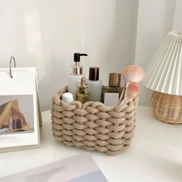 Square Thick Cotton Rope Woven Storage Baskets Hand-woven Desktop Sundries Organize Key Cosmetics Storage 4