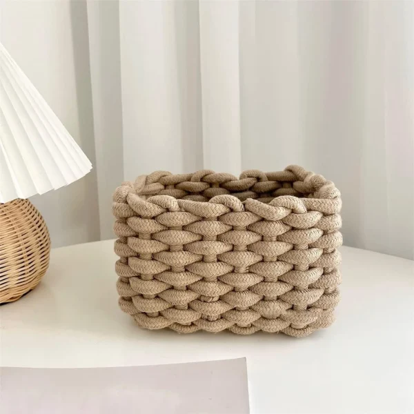 Square Thick Cotton Rope Woven Storage Baskets Hand-woven Desktop Sundries Organize Key Cosmetics Storage 5