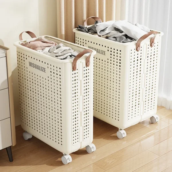 Folding Dirty Clothes Basket with Wheels Movable Laundry Hamper Storage Baskets Bathroom Large Capacity Dirty Clothes Basket 1