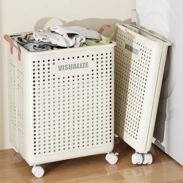 Folding Dirty Clothes Basket with Wheels Movable Laundry Hamper Storage Baskets Bathroom Large Capacity Dirty Clothes Basket 2