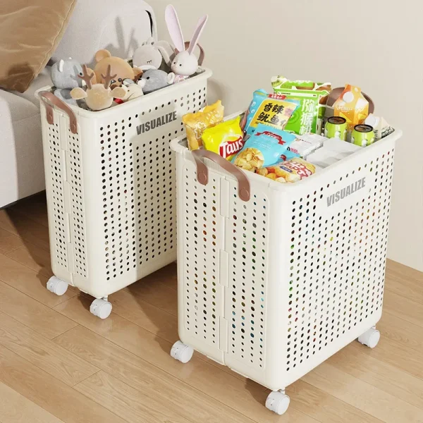 Folding Dirty Clothes Basket with Wheels Movable Laundry Hamper Storage Baskets Bathroom Large Capacity Dirty Clothes Basket 3