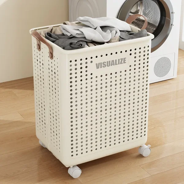 Folding Dirty Clothes Basket with Wheels Movable Laundry Hamper Storage Baskets Bathroom Large Capacity Dirty Clothes Basket 4
