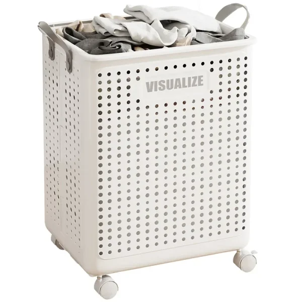 Folding Dirty Clothes Basket with Wheels Movable Laundry Hamper Storage Baskets Bathroom Large Capacity Dirty Clothes Basket 5