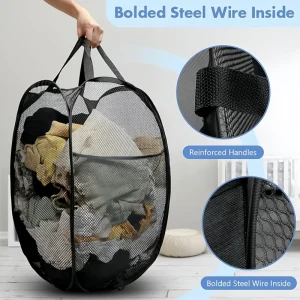 1PC Portable Large Capacity Folding Storage Basket Multi-Purpose Mesh Pop-Up Laundry Basket Bathroom Clothing Storage Supplies 1