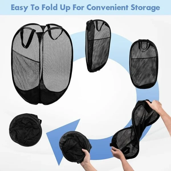 1PC Portable Large Capacity Folding Storage Basket Multi-Purpose Mesh Pop-Up Laundry Basket Bathroom Clothing Storage Supplies 5