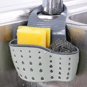 1pc Sink Faucet Drain Basket Hanging Bag Without Punching Adjustable Kitchen Dishwashing Sponge Storage Rack 1