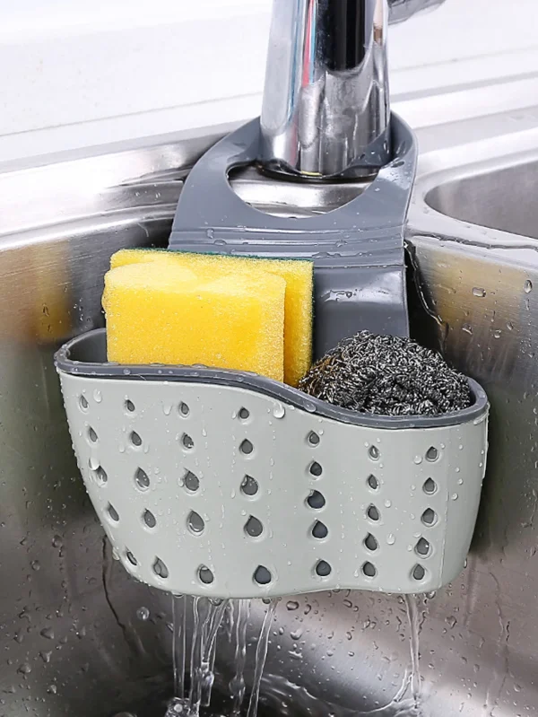 1pc Sink Faucet Drain Basket Hanging Bag Without Punching Adjustable Kitchen Dishwashing Sponge Storage Rack 1