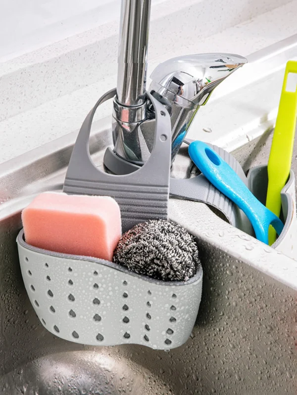 1pc Sink Faucet Drain Basket Hanging Bag Without Punching Adjustable Kitchen Dishwashing Sponge Storage Rack 3