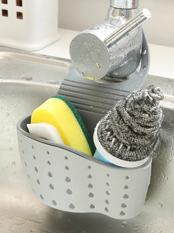 1pc Sink Faucet Drain Basket Hanging Bag Without Punching Adjustable Kitchen Dishwashing Sponge Storage Rack 4