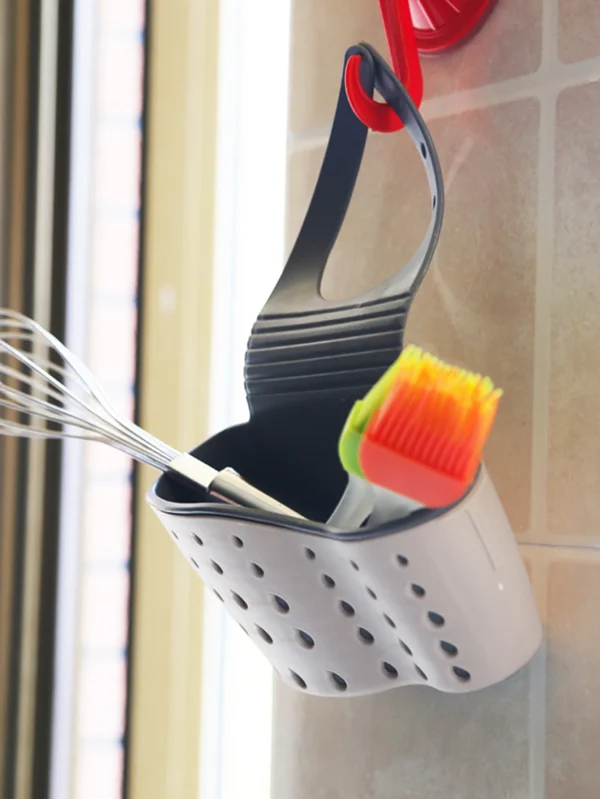 1pc Sink Faucet Drain Basket Hanging Bag Without Punching Adjustable Kitchen Dishwashing Sponge Storage Rack 5
