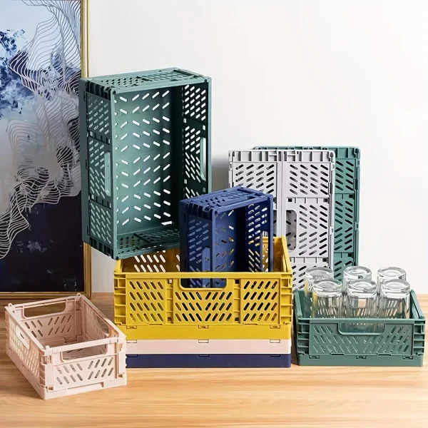 1Pcs Plastic Foldable Storage Crate Folding Basket Portable Stackable Makeup Jewellery Toys Boxes for Storage Box Organizer 2