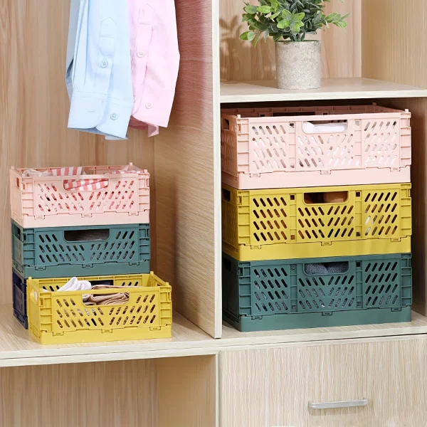 1Pcs Plastic Foldable Storage Crate Folding Basket Portable Stackable Makeup Jewellery Toys Boxes for Storage Box Organizer 4