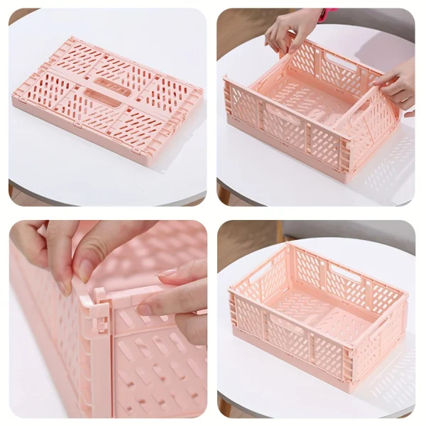 1Pcs Plastic Foldable Storage Crate Folding Basket Portable Stackable Makeup Jewellery Toys Boxes for Storage Box Organizer 5
