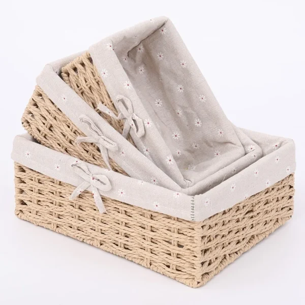 Handwoven Storage Baskets Sundries Organizer with Lid Rectangular Cosmetics Box Clothes Laundry Basket Towel Toys Container 1