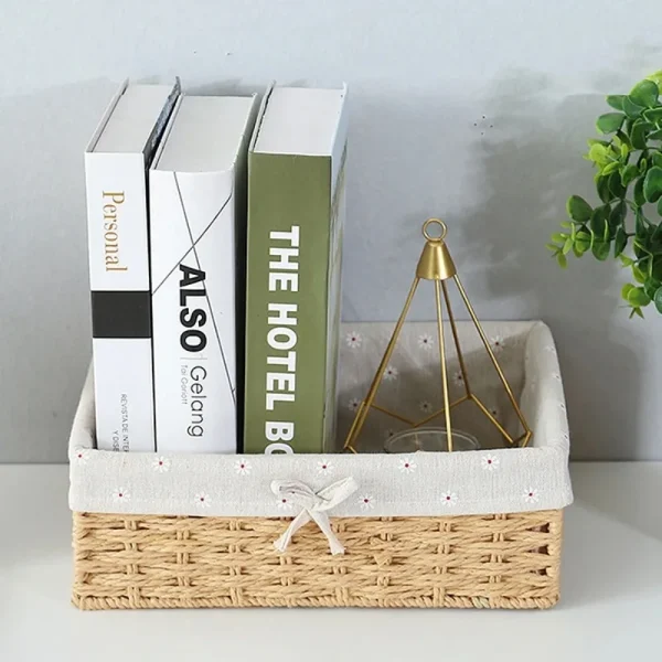 Handwoven Storage Baskets Sundries Organizer with Lid Rectangular Cosmetics Box Clothes Laundry Basket Towel Toys Container 5