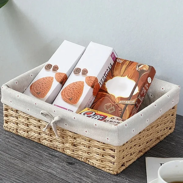 Handwoven Storage Baskets Sundries Organizer with Lid Rectangular Cosmetics Box Clothes Laundry Basket Towel Toys Container 6