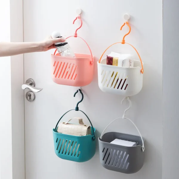 Durable hanging storage basket, shower basket with hooks, suitable for bathroom and kitchen cleaning 2