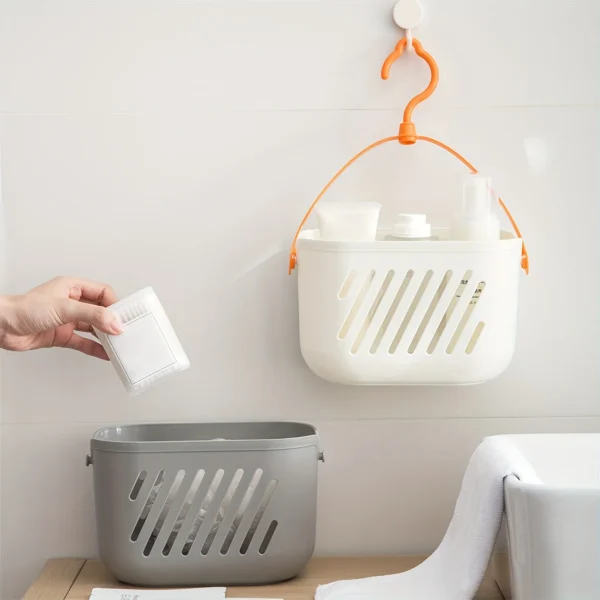 Durable hanging storage basket, shower basket with hooks, suitable for bathroom and kitchen cleaning 5