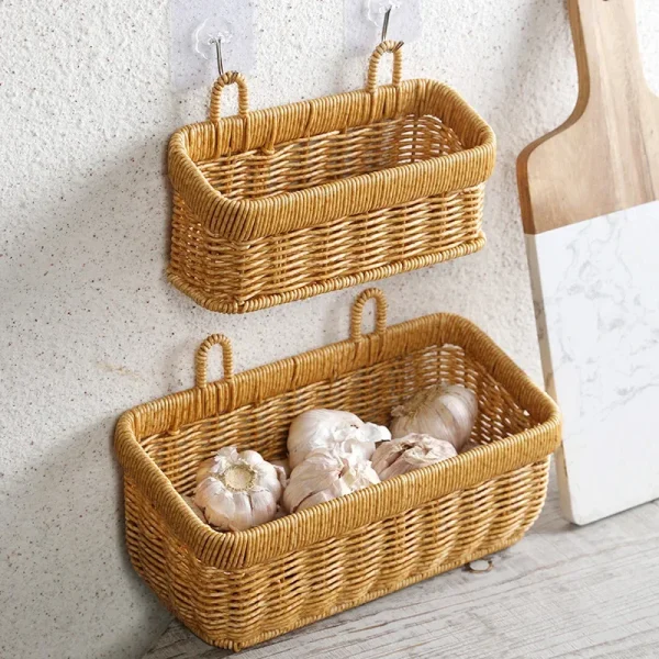Wall Hanging Storage Basket Container Decorative Basket Hand Woven Kitchen Storage Basket for Garden Flower Pot Living Room 2