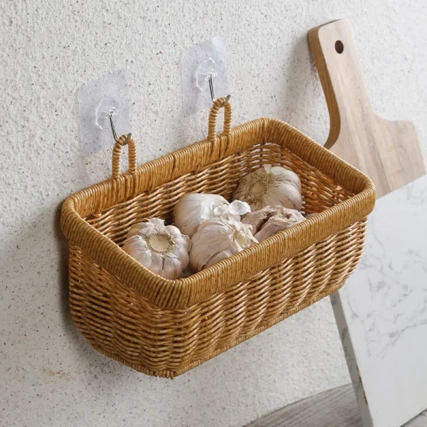 Wall Hanging Storage Basket Container Decorative Basket Hand Woven Kitchen Storage Basket for Garden Flower Pot Living Room 4
