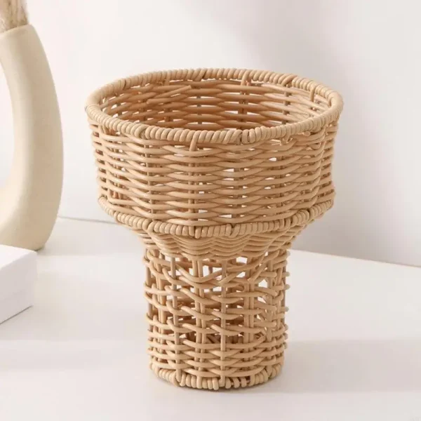 AXYC Elegant Ice Cream Shape Flower Basket Decorative Plastic Bouquet Holder Multifunctional Woven Basket for Family Outings 5