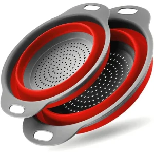 Filter Basket Collapsible Colander Silicone Kitchen Strainer for Draining Pasta Vegetable Fruit with Handles Dishwasher-Safe 1