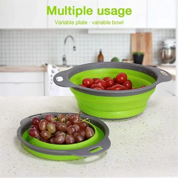 Filter Basket Collapsible Colander Silicone Kitchen Strainer for Draining Pasta Vegetable Fruit with Handles Dishwasher-Safe 2