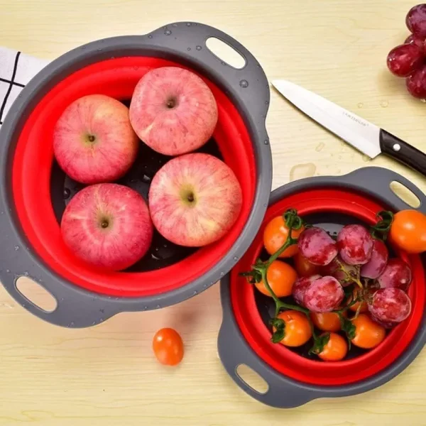 Filter Basket Collapsible Colander Silicone Kitchen Strainer for Draining Pasta Vegetable Fruit with Handles Dishwasher-Safe 4