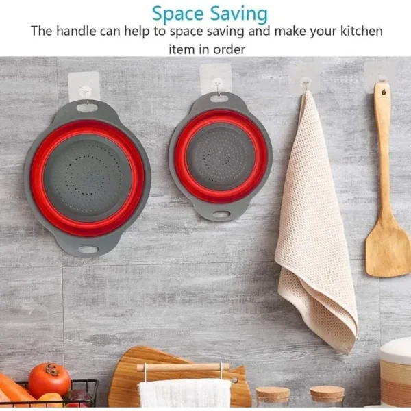 Filter Basket Collapsible Colander Silicone Kitchen Strainer for Draining Pasta Vegetable Fruit with Handles Dishwasher-Safe 5