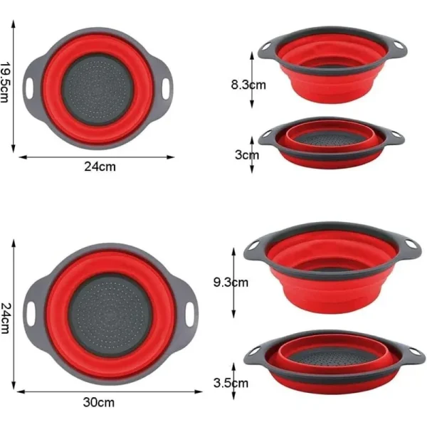 Filter Basket Collapsible Colander Silicone Kitchen Strainer for Draining Pasta Vegetable Fruit with Handles Dishwasher-Safe 6