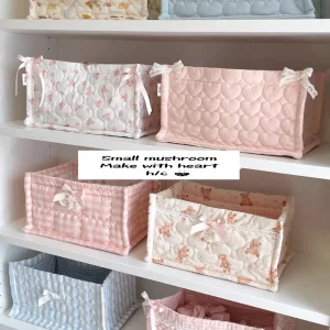 Square Storage Basket Lace Flower Desktop Organizer Storage Basket Korean Quilted Storage Basket Cute Storage Frame Home Decorat 1