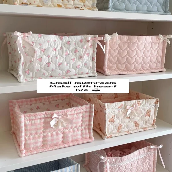 Square Storage Basket Lace Flower Desktop Organizer Storage Basket Korean Quilted Storage Basket Cute Storage Frame Home Decorat 2