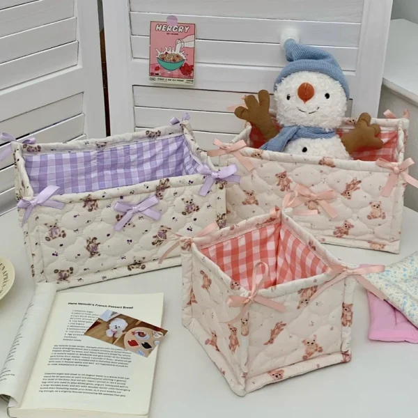 Square Storage Basket Lace Flower Desktop Organizer Storage Basket Korean Quilted Storage Basket Cute Storage Frame Home Decorat 4