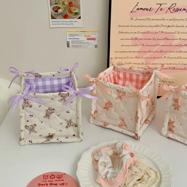 Square Storage Basket Lace Flower Desktop Organizer Storage Basket Korean Quilted Storage Basket Cute Storage Frame Home Decorat 5