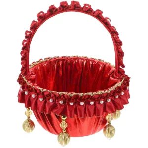 Pearl Flower Girl Basket Red Baskets Roses Small Rustic Wedding Elegant Vintage 1
