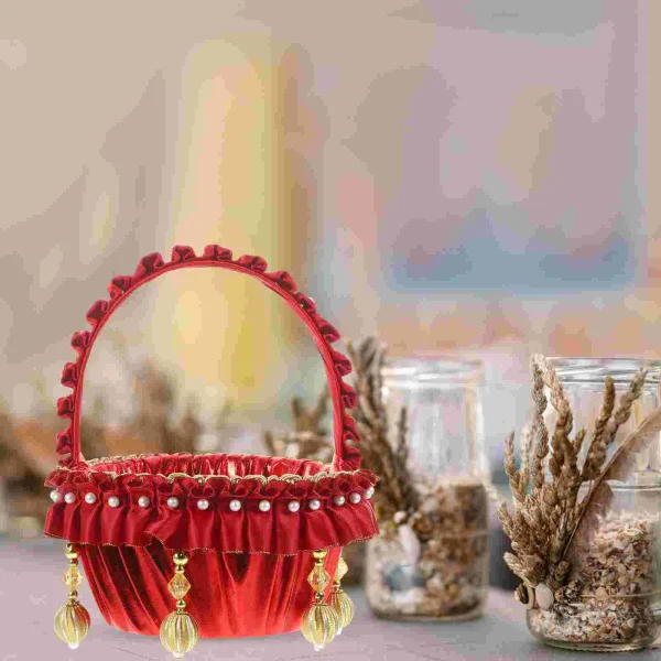 Pearl Flower Girl Basket Red Baskets Roses Small Rustic Wedding Elegant Vintage 2