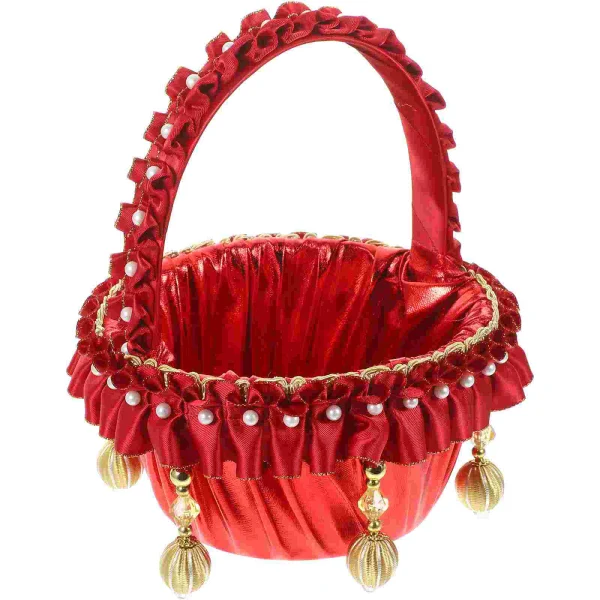 Pearl Flower Girl Basket Red Baskets Roses Small Rustic Wedding Elegant Vintage 3