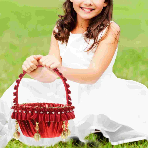 Pearl Flower Girl Basket Red Baskets Roses Small Rustic Wedding Elegant Vintage 5