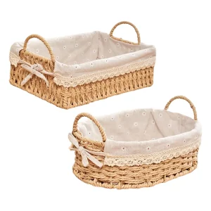 Woven Storage Baskets Handwoven Kitchen Organizer Cosmetic Box for Vegetables Breakfast Bread Bedroom Home Decorative 1