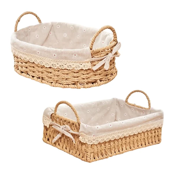 Woven Storage Baskets Handwoven Kitchen Organizer Cosmetic Box for Vegetables Breakfast Bread Bedroom Home Decorative 2