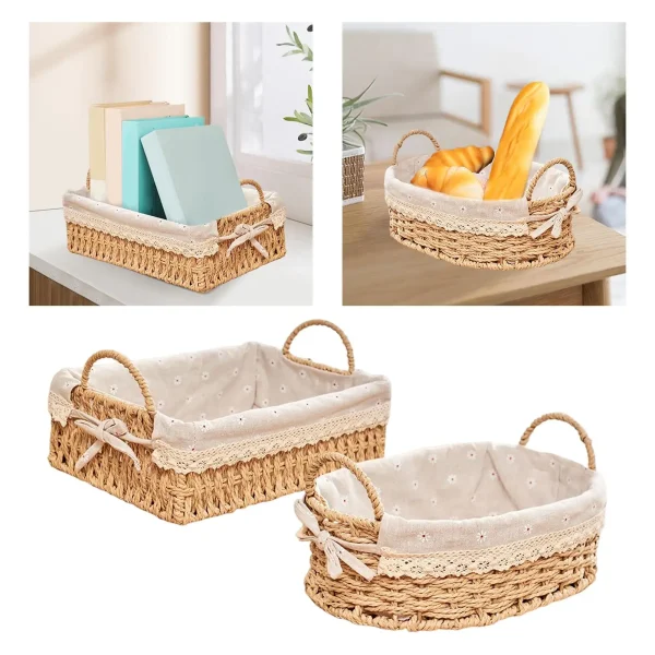 Woven Storage Baskets Handwoven Kitchen Organizer Cosmetic Box for Vegetables Breakfast Bread Bedroom Home Decorative 4