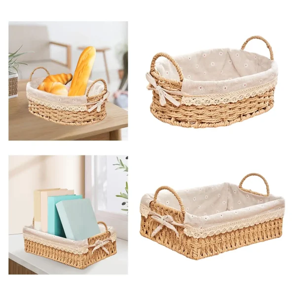 Woven Storage Baskets Handwoven Kitchen Organizer Cosmetic Box for Vegetables Breakfast Bread Bedroom Home Decorative 5