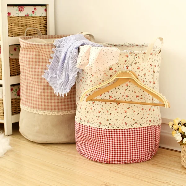Zakka 3 Sizes The beam port Linen Multi-function Handle Stackable storage barrel Laundry basket Toy Storage box storage basket 1