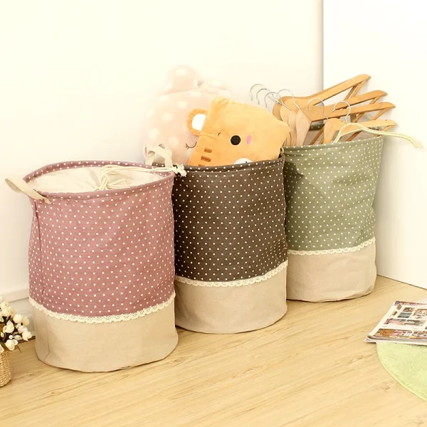 Zakka 3 Sizes The beam port Linen Multi-function Handle Stackable storage barrel Laundry basket Toy Storage box storage basket 2
