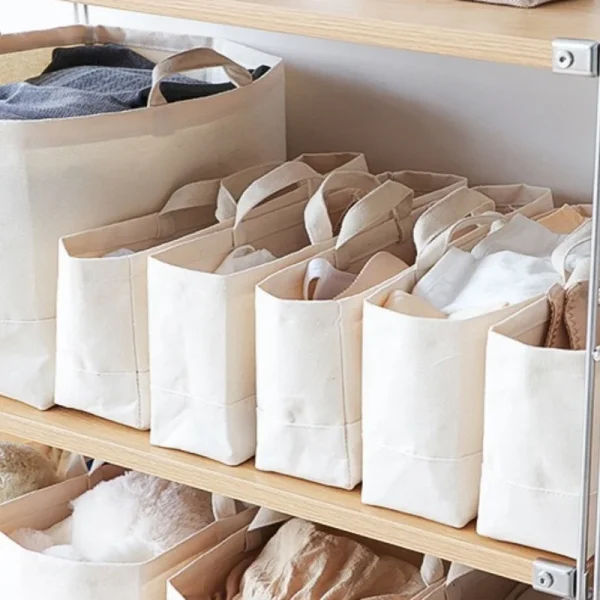 1/3/5PCS Foldable Sundry Storage Basket Canvas Clothes Storage Basket Large Portable Toy Storage Basket White Handheld Organizer 2
