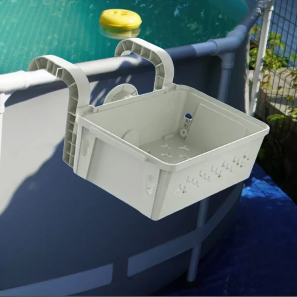Swimming Pool Storage Basket with Cup Holders Top Rails Ground Pool Storage Basket Swimming Pool Hanging Storage Accessories 3