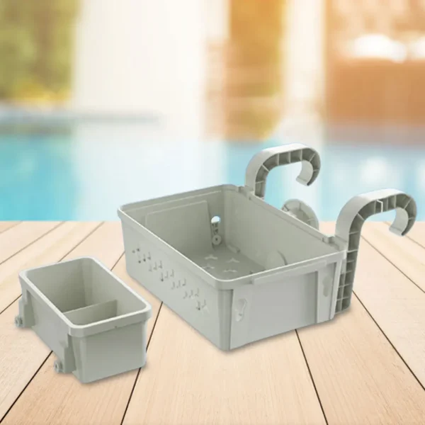 Swimming Pool Storage Basket with Cup Holders Top Rails Ground Pool Storage Basket Swimming Pool Hanging Storage Accessories 4