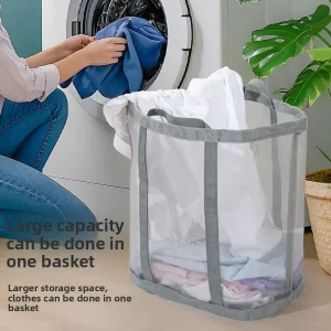 1PCS Large Capacity Nylon Dirty Mesh Laundry Hamper - Portable Wall-Mountable Bathroom Laundry Basket for Home Use 1
