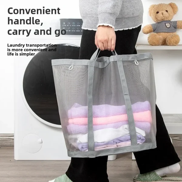 1PCS Large Capacity Nylon Dirty Mesh Laundry Hamper - Portable Wall-Mountable Bathroom Laundry Basket for Home Use 2